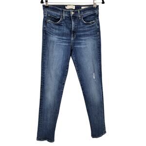 Nili Lotan Classic Medium Wash Distressed Mid Rise Stretch Skinny Jeans Size 28